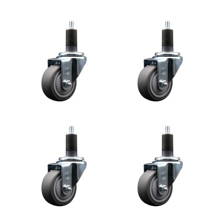 Service Caster 3'' SS Thermoplastic Rubber Wheel Swivel 1-1/4'' Expanding Stem Caster Set, 4PK SCC-SSEX20S314-TPRB-114-4